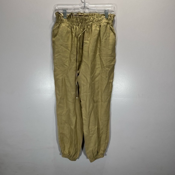 Zara Women’s Tan High Waisted Linen Blend Paperbag Jogger Pants - Picture 2 of 12